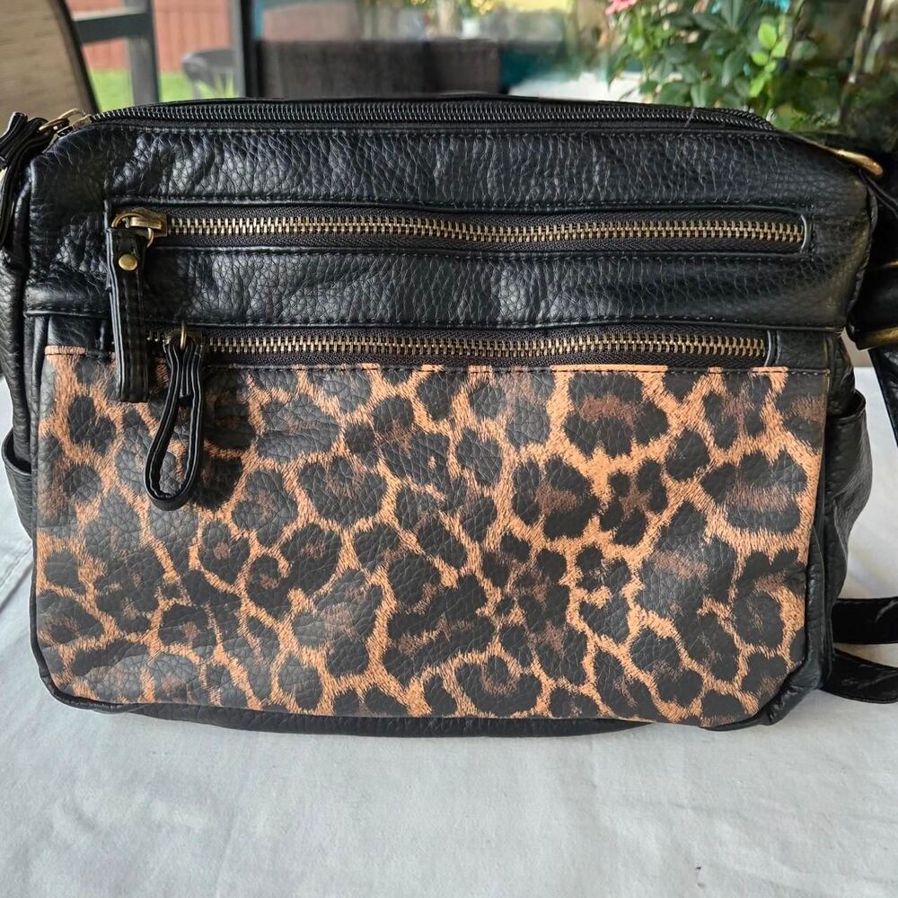 Bueno Vegan Leather Leopard-Print Crossbody Bag